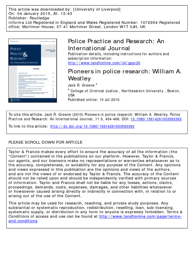 Pioneers in Police Research William A. Westley - Jack R. Greene | PDF ...