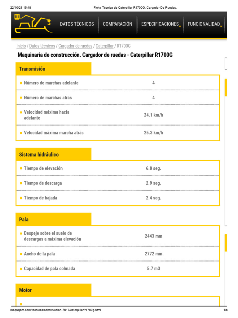 Ficha Técnica Caterpillar R1700G | PDF | Transporte | Vehículos