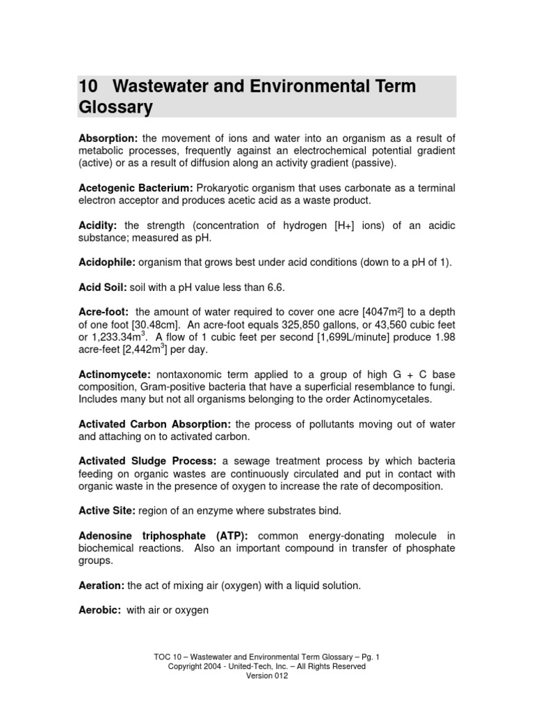 10 Wastewater Environmental Term Glossary PDF Sewage Treatment