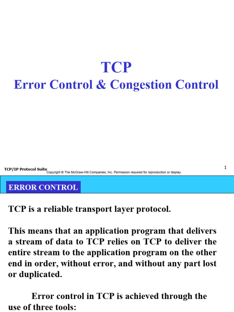 TCP - Part-2 - Error Control and Congestion Control | PDF ...