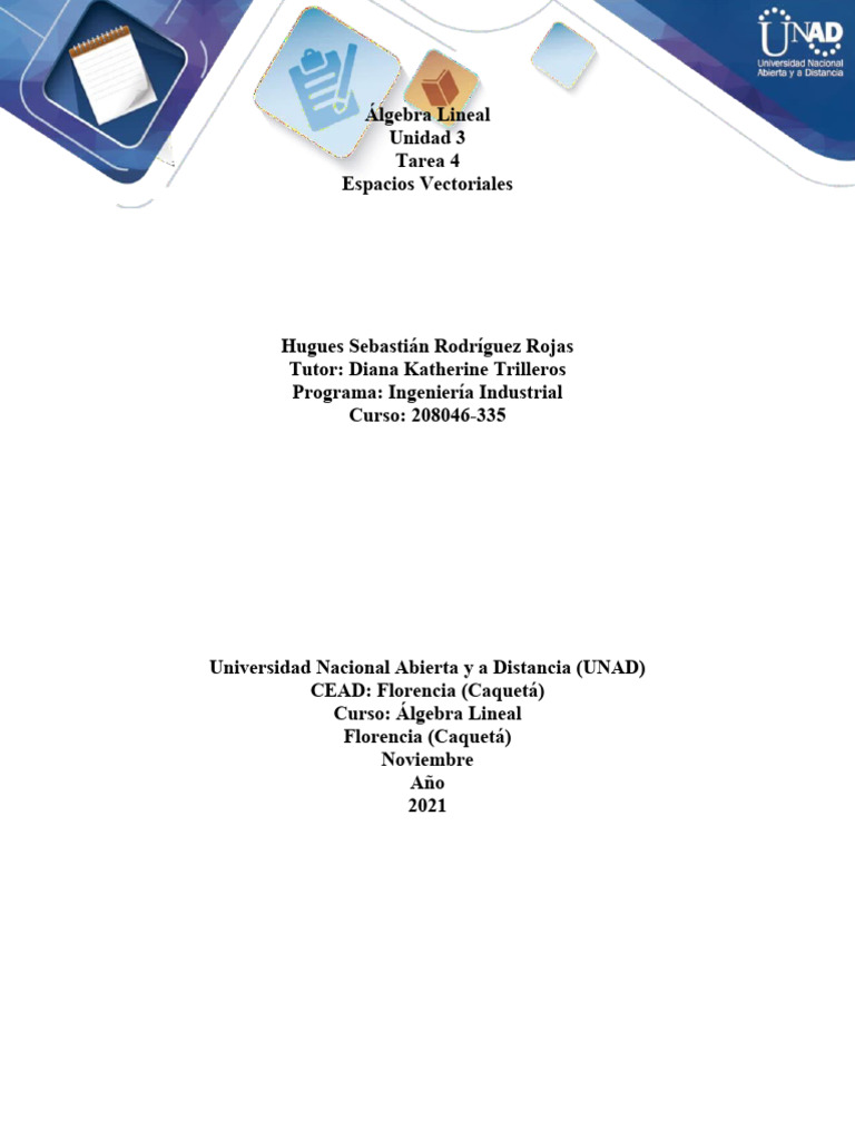 álgebra Lineal Espacios Vectoriales Tarea 4 Hugues Sebastián Pdf