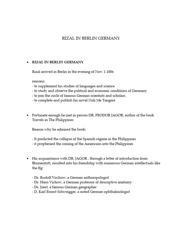 Rizal's Struggles and Achievements in Berlin | PDF | Social Science ...