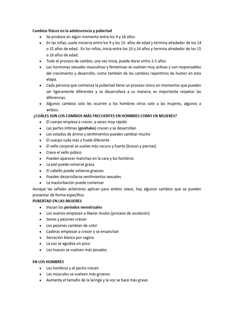 Cambios Físicos en La Adolescencia y Pubertad | PDF