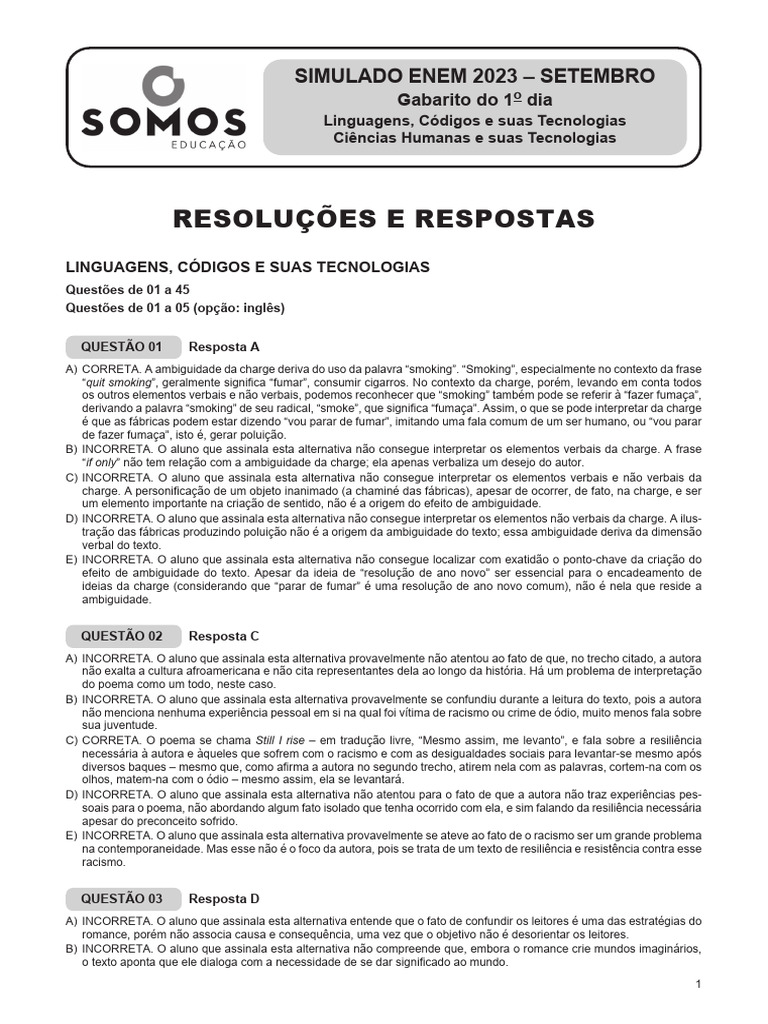 Gabarito Simulado ENEM 2023 - Linguagens | PDF