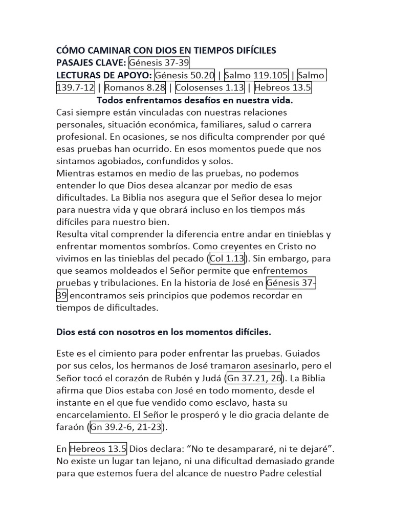 CÓMO CAMINAR CON DIOS EN TIEMPOS DIFÍCILES | PDF | Dios | Creencia ...