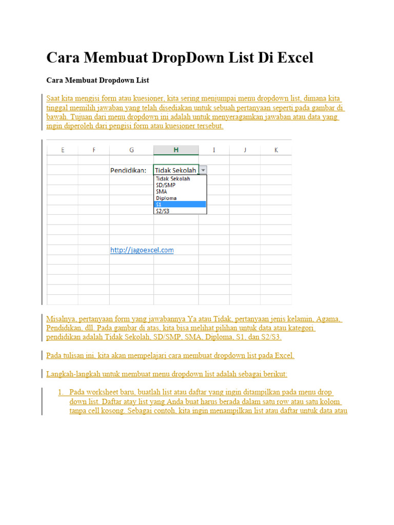Cara membuat dropdown list di excel pdf