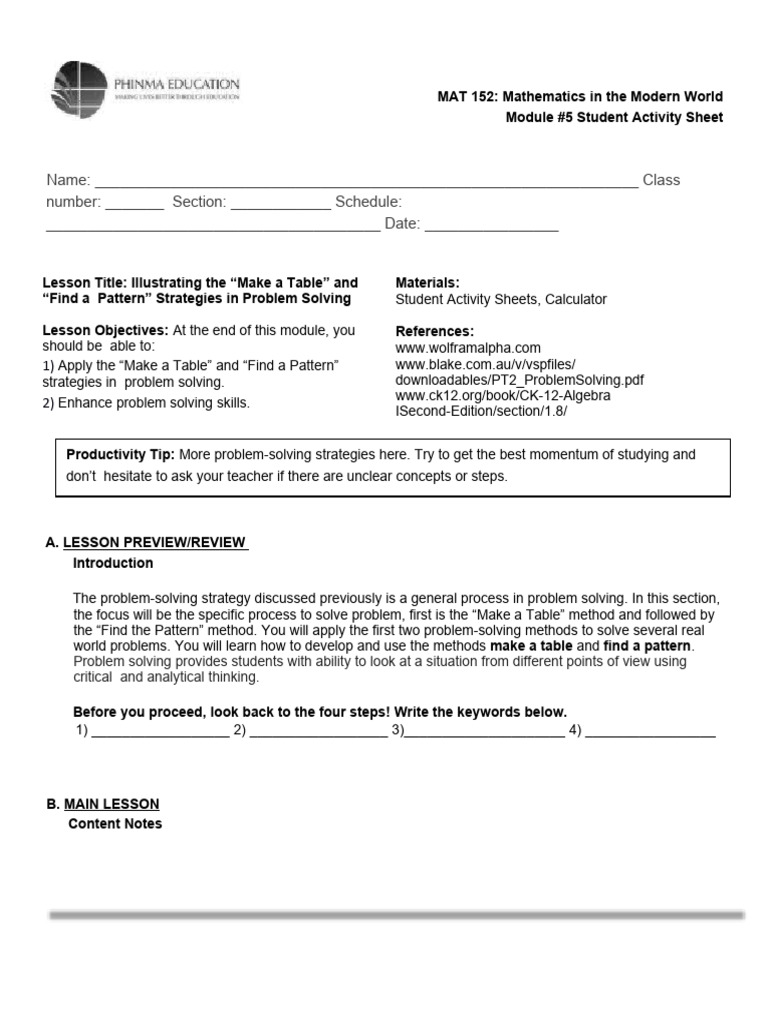 Problem Solving with Tables and Patterns | PDF | Behavior Modification ...