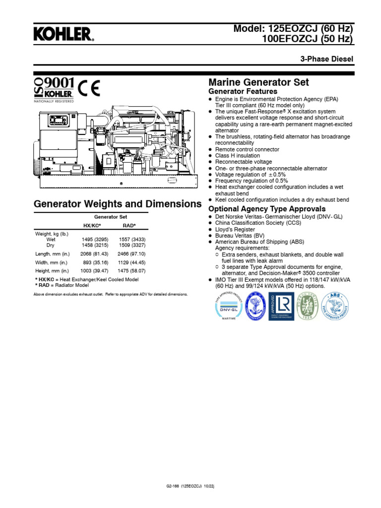 Kohler 100efozcj PDF Power Supply Diesel Engine