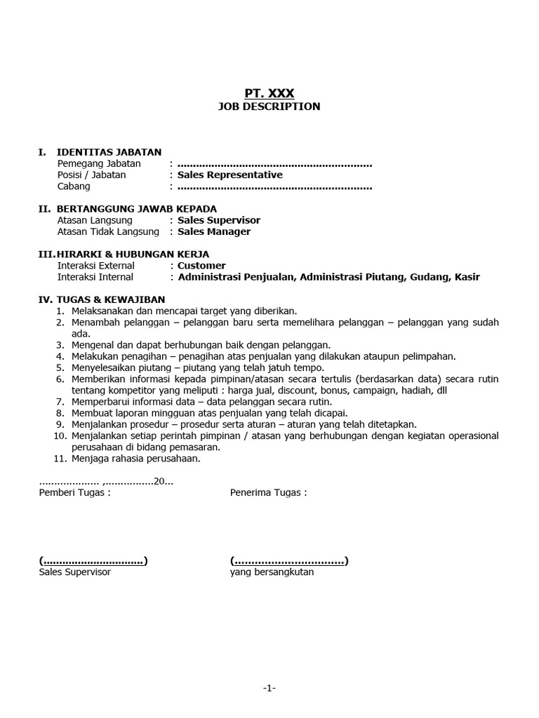 Deskripsi Jabatan Sales Representative | PDF | Pengelolaan Keuangan & Uang