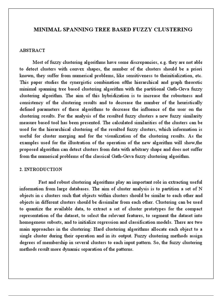 Minimal Spanning Tree Based Fuzzy Clustering | PDF