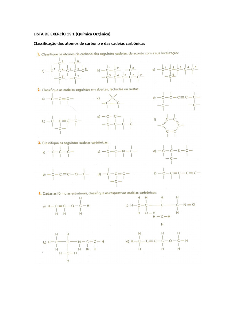 Exercícios de Classificação de Carbonos | PDF