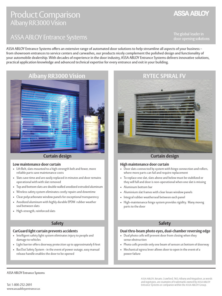 Albany RR3000 Vision Rytec Comparison | PDF | Door | Window