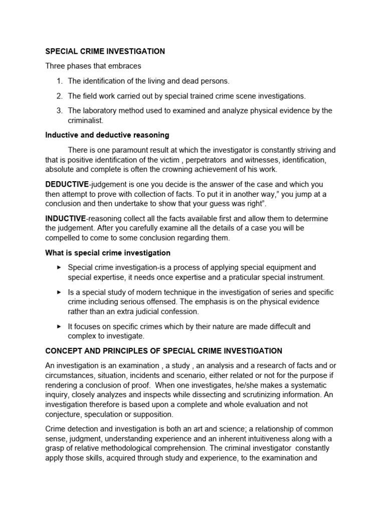Special Crime Investigation Overview | PDF | Rape | Crime Scene