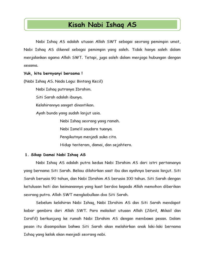 Kisah Nabi Ishaq AS | PDF