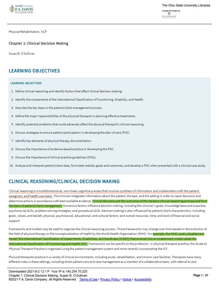 Clinical Decision Making in Physical Therapy | PDF | Physical Therapy ...