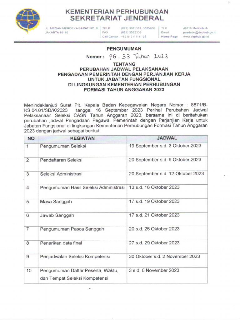 Pengumuman Pg 33 Tahun 2023 Pdf