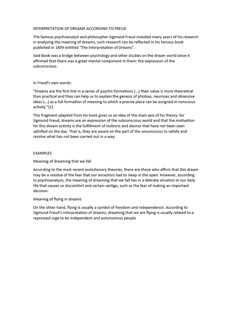 Interpretation of Dreams According To Freud PDF