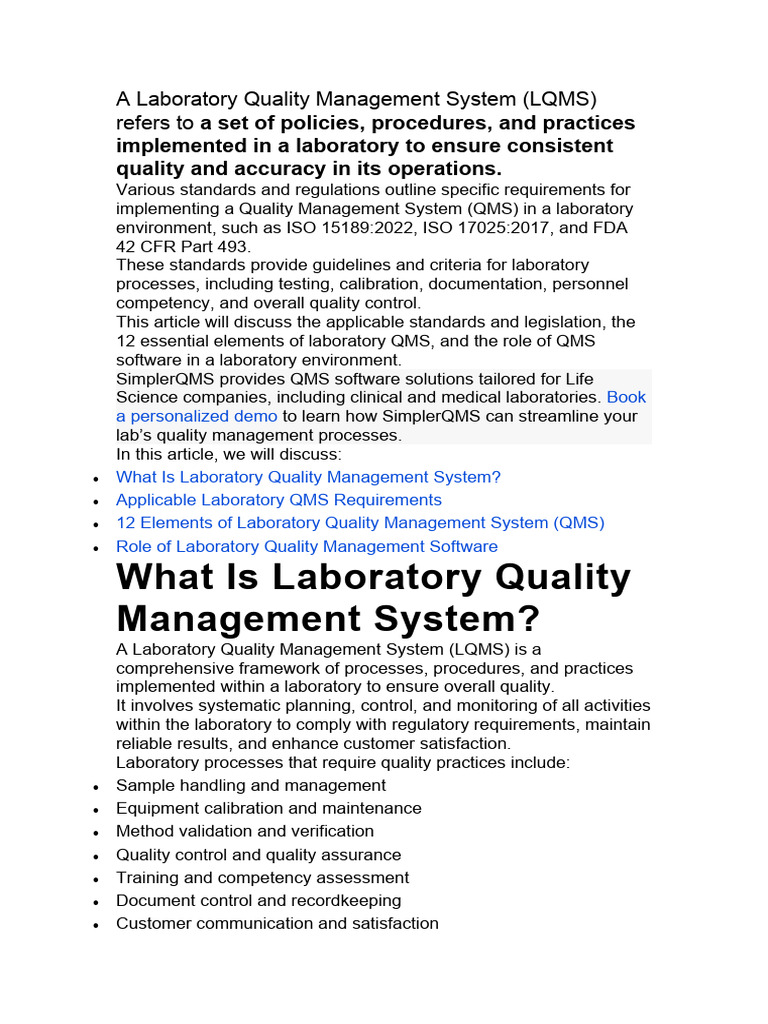 A Laboratory Quality Management System | PDF