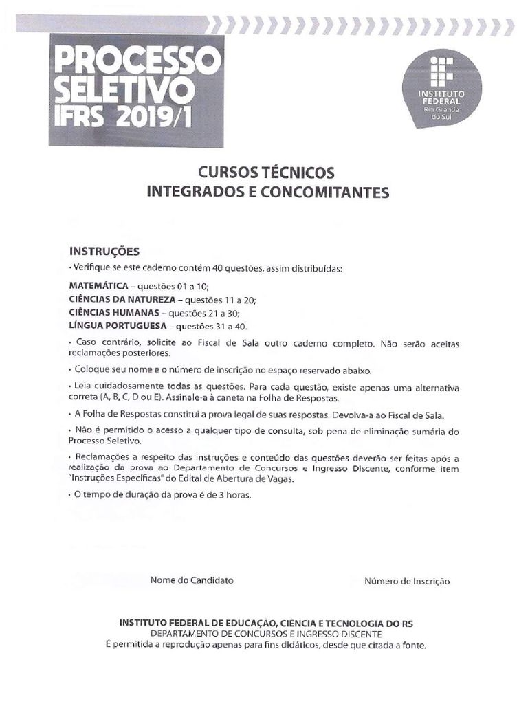 2019 1 Concomitante e Integrado Prova | PDF