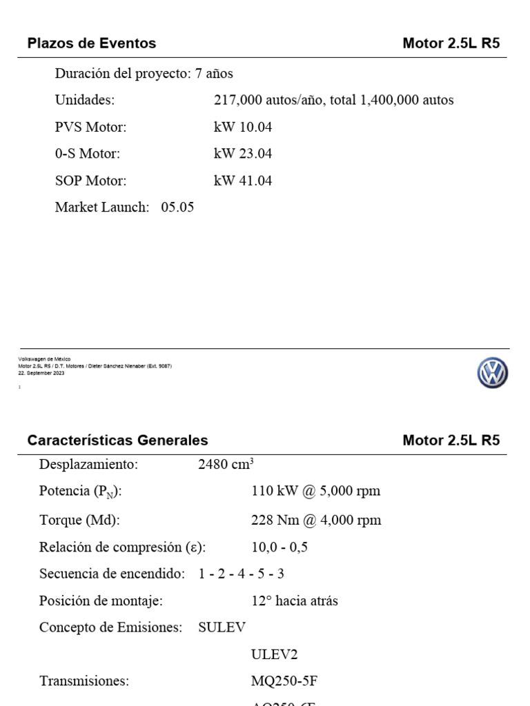 Especificaciones del Motor 2.5L R5 Volkswagen | PDF | Propulsión ...