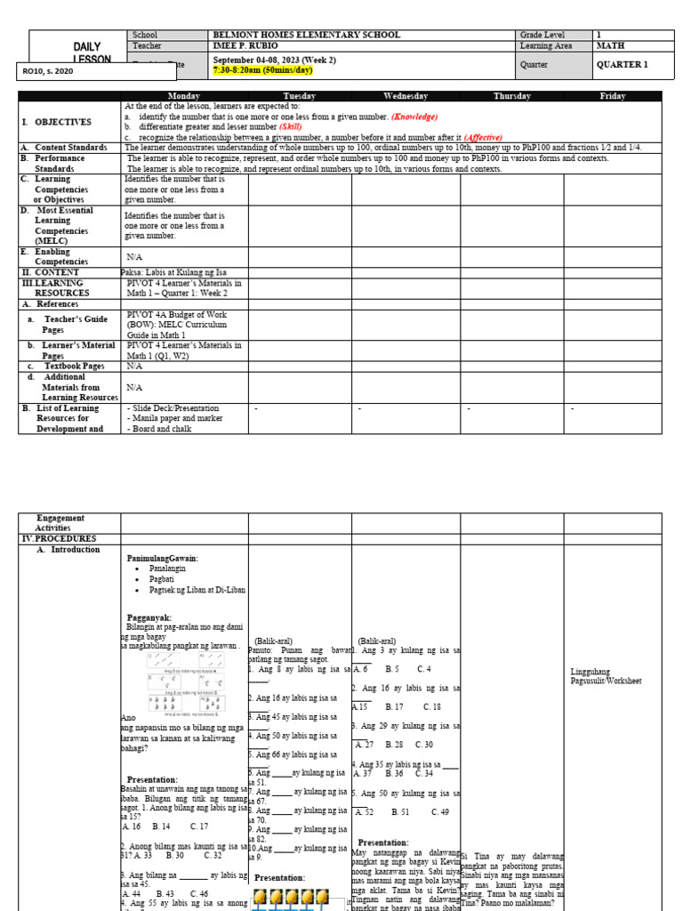 Grade 1 Math: Number Line Lesson Plan | PDF