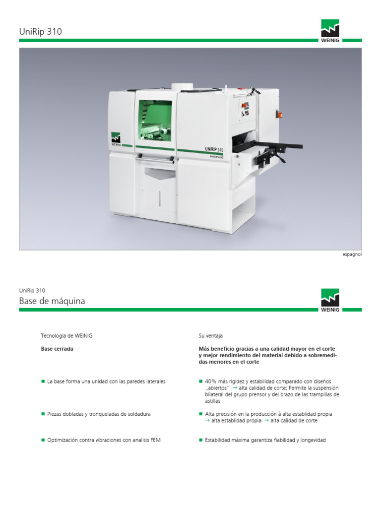 UniRip 310: Máquina de Corte WEINIG | PDF | Rodamiento (Mecánico ...