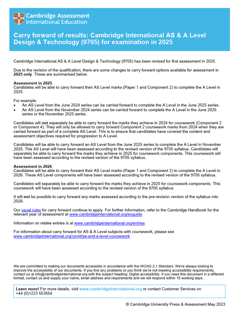 Carry Forward of Results: Cambridge International AS & A Level Design ...