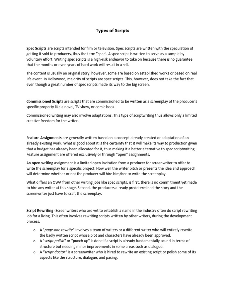 Types of Scripts PDF Screenwriting Screenplay