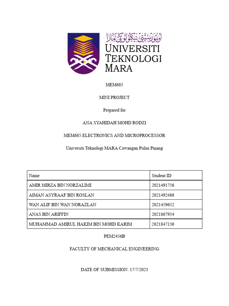Mem685 Mini Project March 2023 | PDF | Internet Of Things | Automation