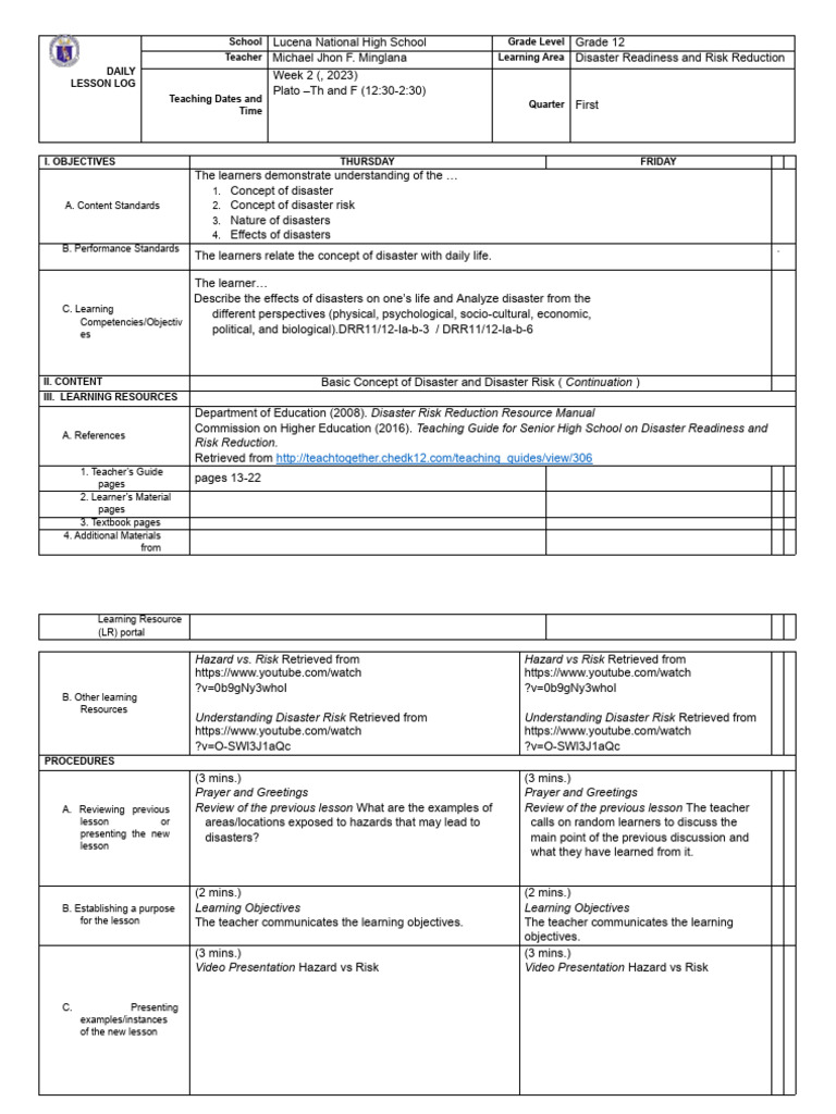 Drrr Dll 2 Weeks Pdf Learning Risk
