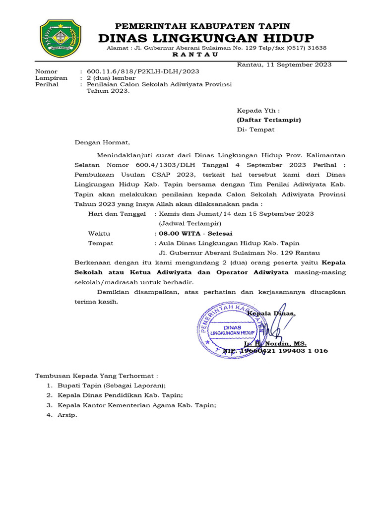 Surat Undangan Sekolah | PDF