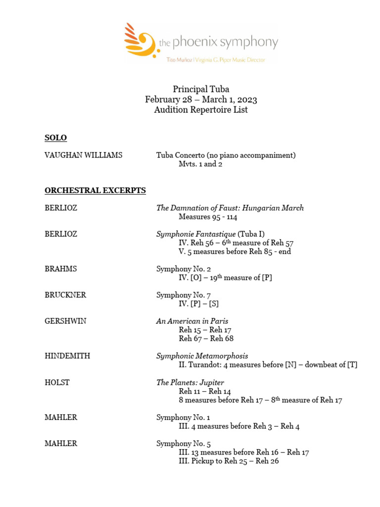 Tuba List and PD Excerpts 2023 PDF