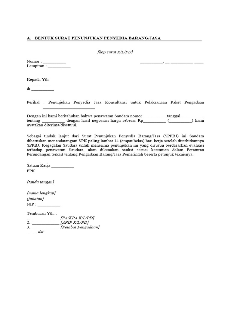 Contoh Surat Penunjukan Penyedia Jasa | PDF