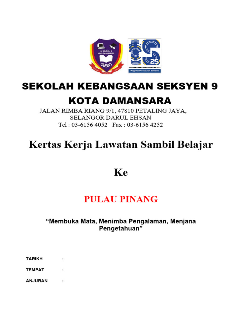 Kertas Kerja Lawatan ke Pulau Pinang | PDF