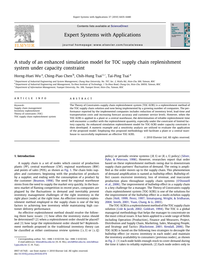 A Study of An Enhanced Simulation Model For TOC Supply Chain ...