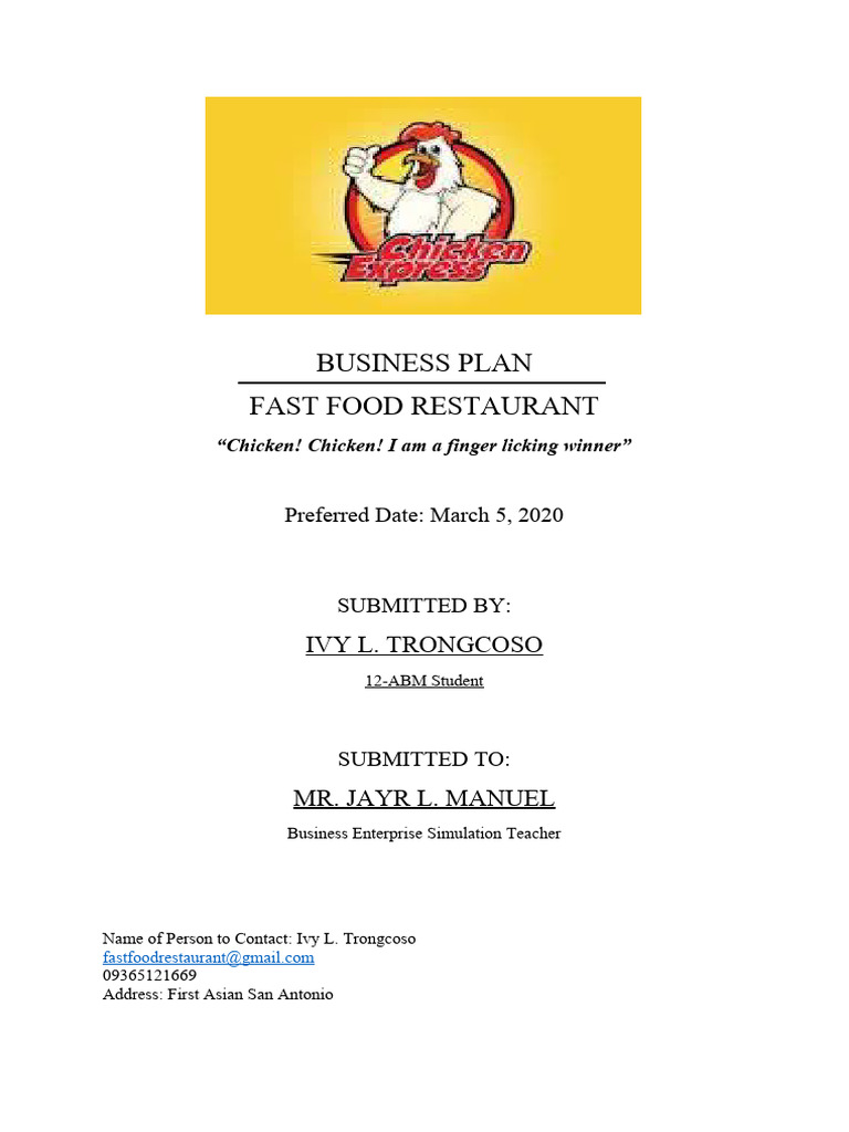 Business Plan Enterprise | PDF | Fast Food | Brand