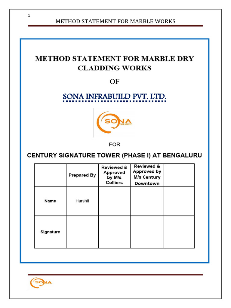Marble Cladding Installation Method Statement | PDF | Scaffolding | Screw