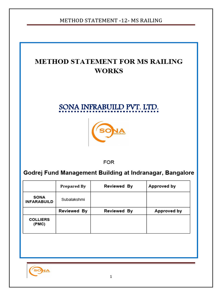 MS Railing Method Statement for Godrej | PDF | Pipe (Fluid Conveyance ...