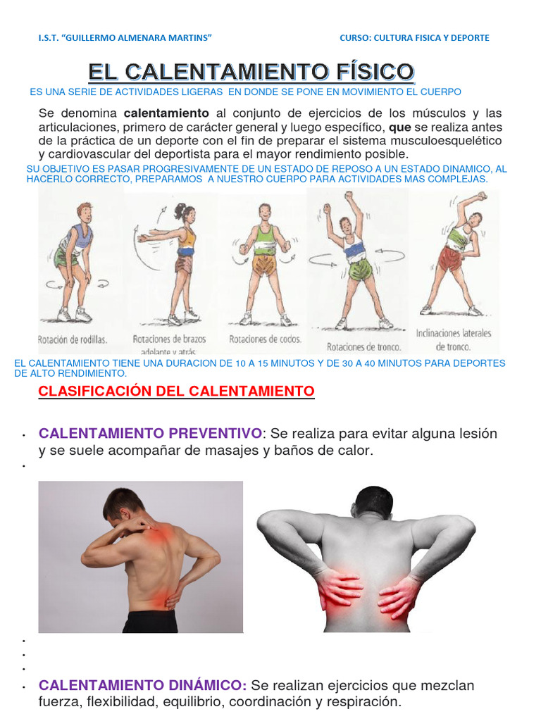 Tipos y Ejercicios de Calentamiento Físico | PDF
