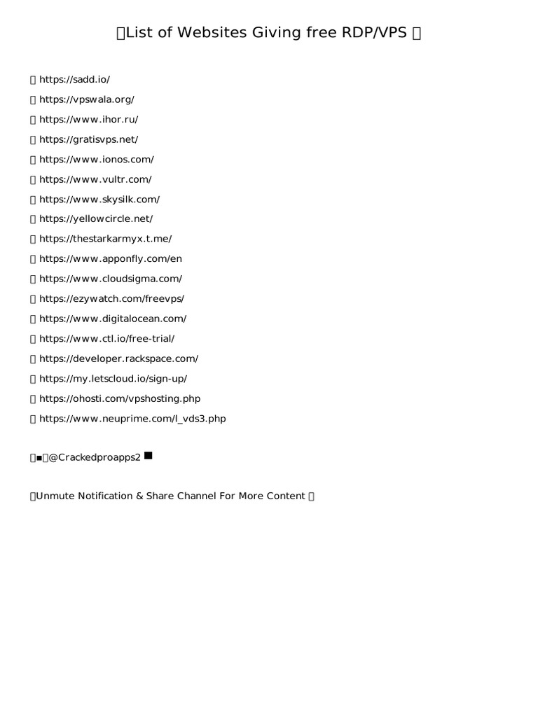 List of Websites Giving Free RDP VPS | PDF | Business