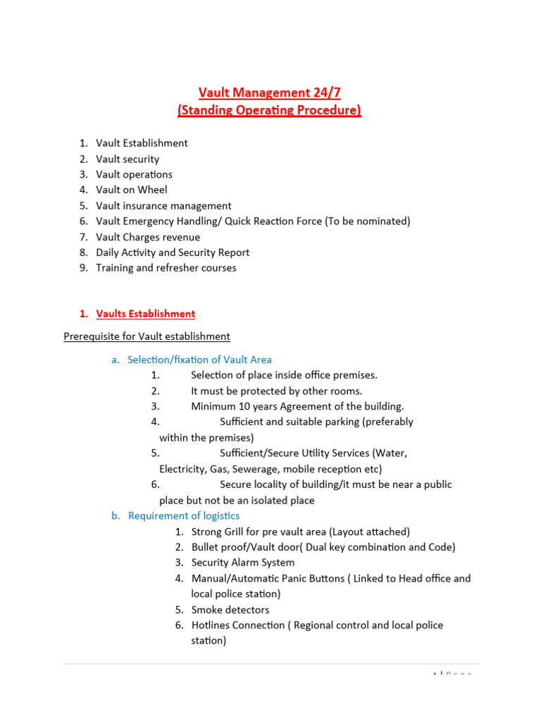 Policies and SOPs For Vault Managment 5-3-22 | PDF | Security Alarm ...