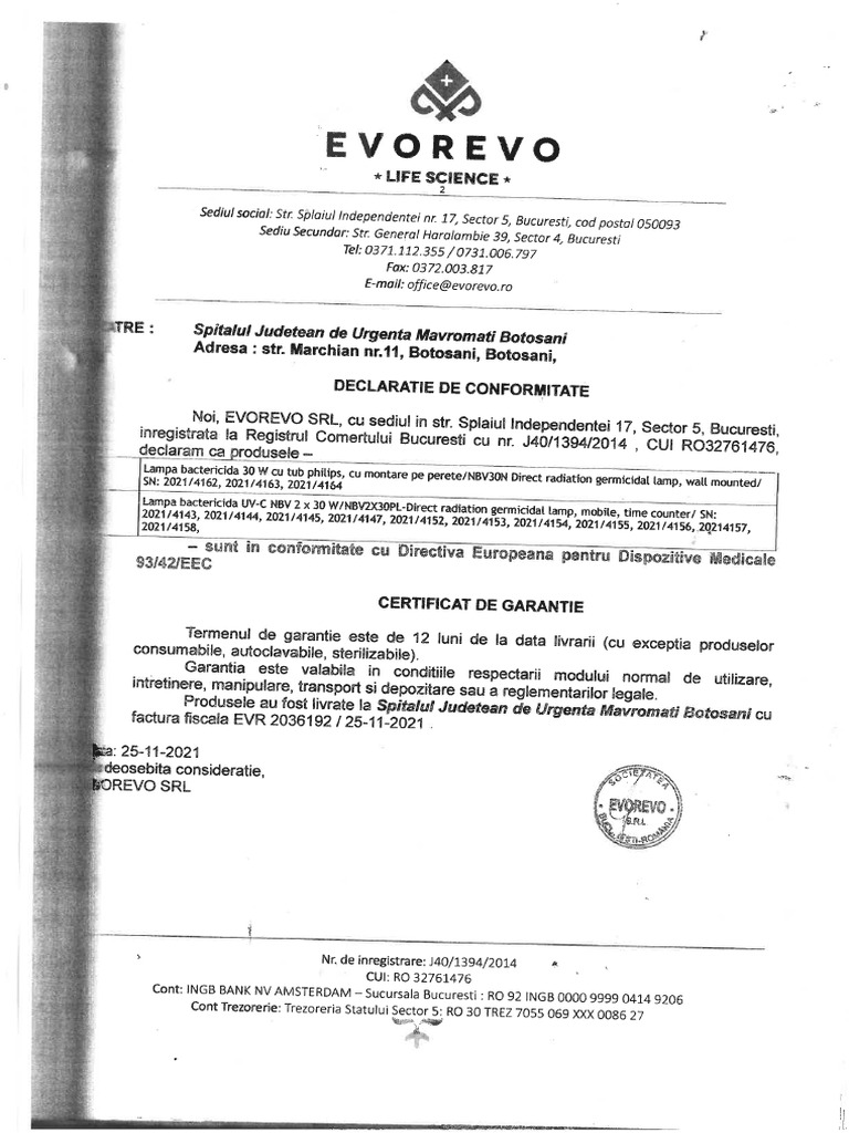 Declaratie de Conformitate Evorevo | PDF