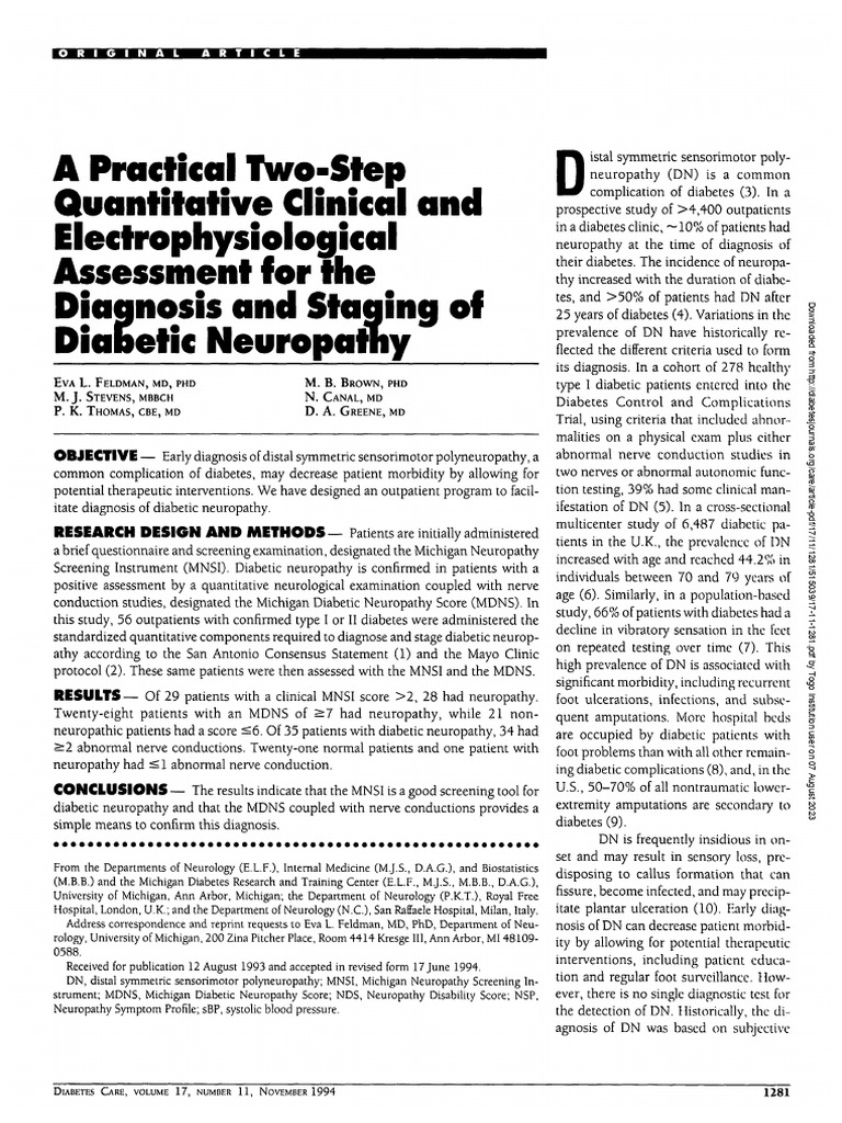 MNSI: Effective Diabetic Neuropathy Screening | PDF | Peripheral ...