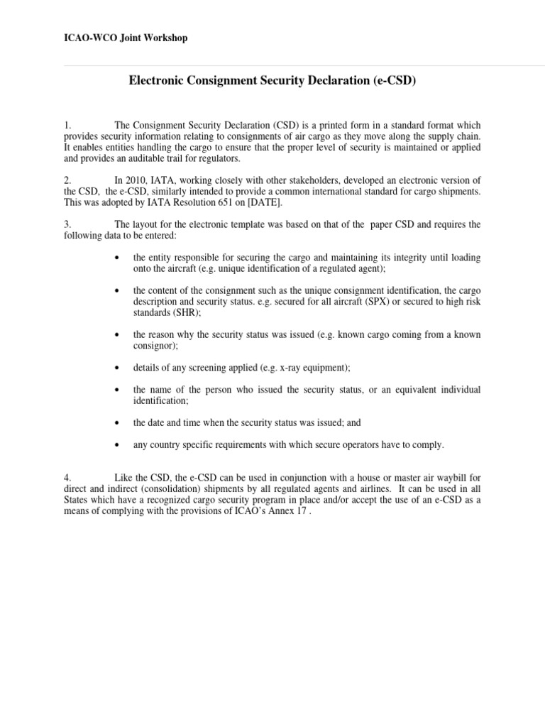 Session 6 Electronic Consignment Security Declaration PDF Cargo