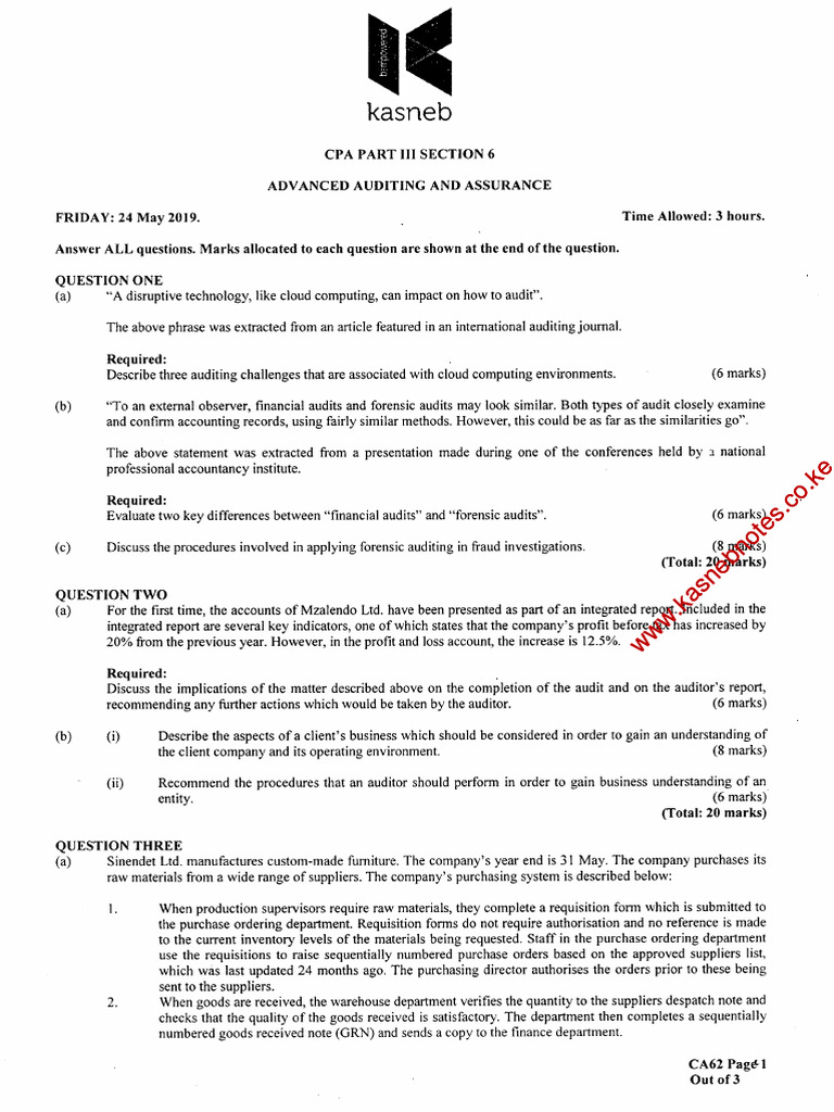 Advanced Auditing and Assurance May 2019 Past Paper | PDF