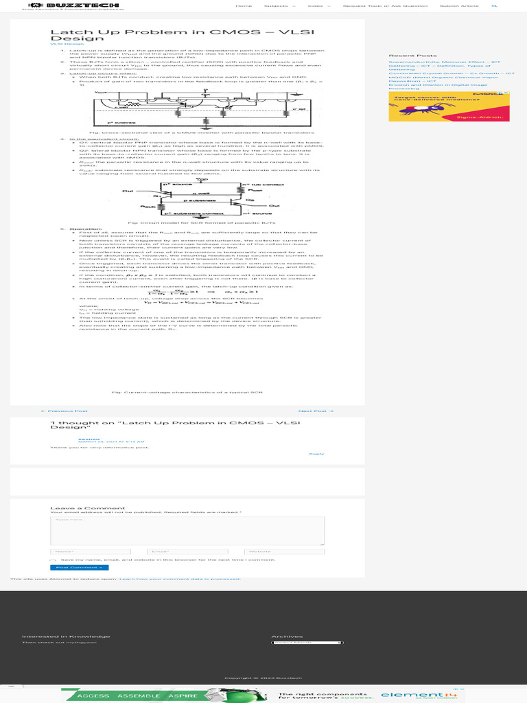 LatchUp Problem in CMOS VLSI Design Buzztech PDF