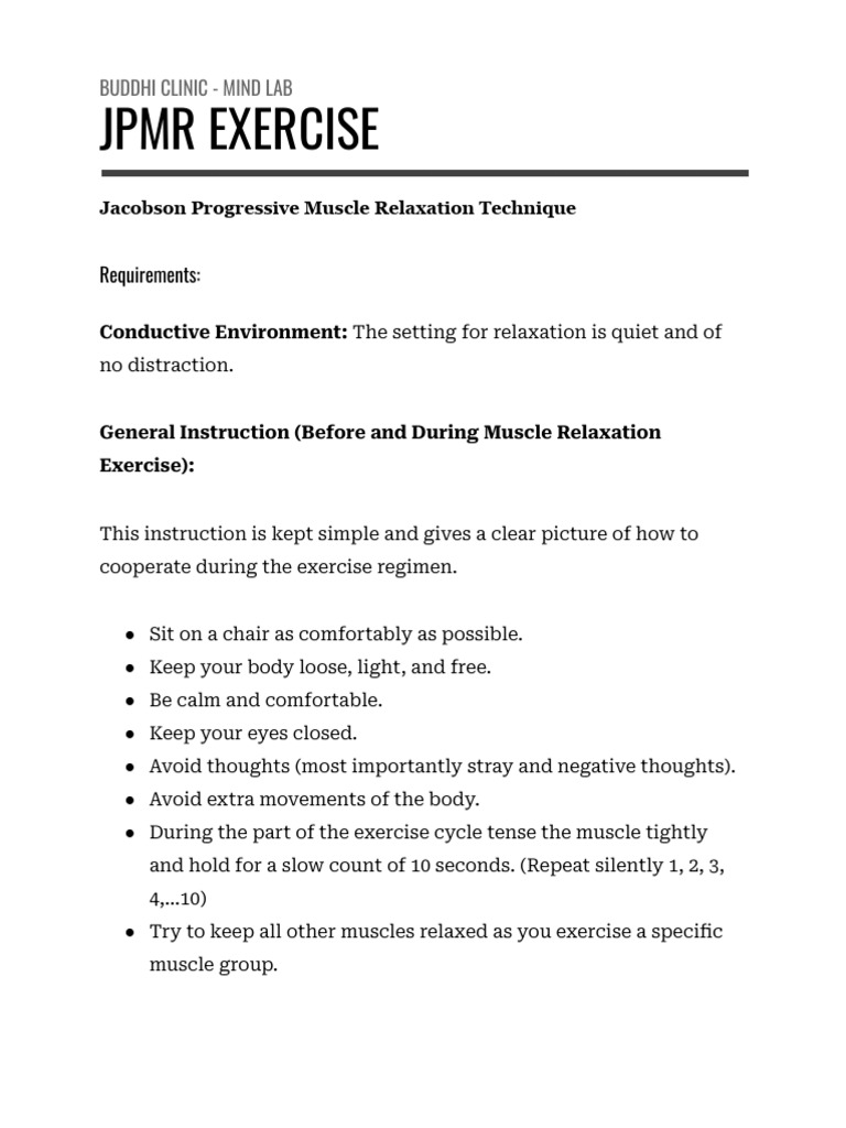 JPMR Exercise | PDF | Relaxation (Psychology) | Breathing