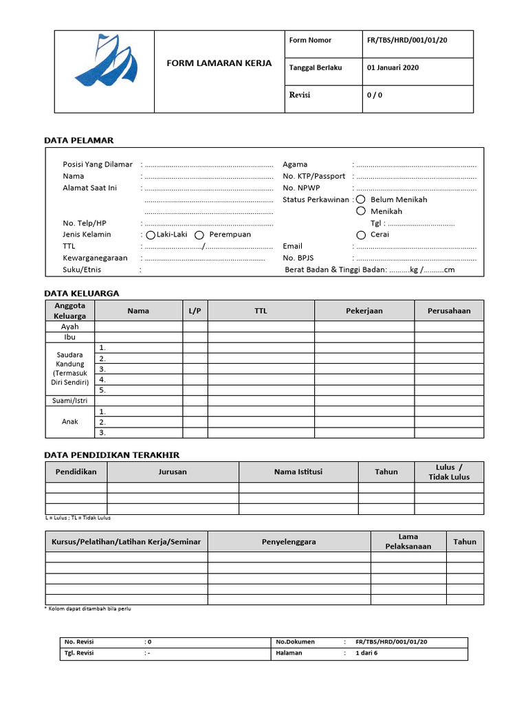 Formulir Lamaran Kerja FLK | PDF
