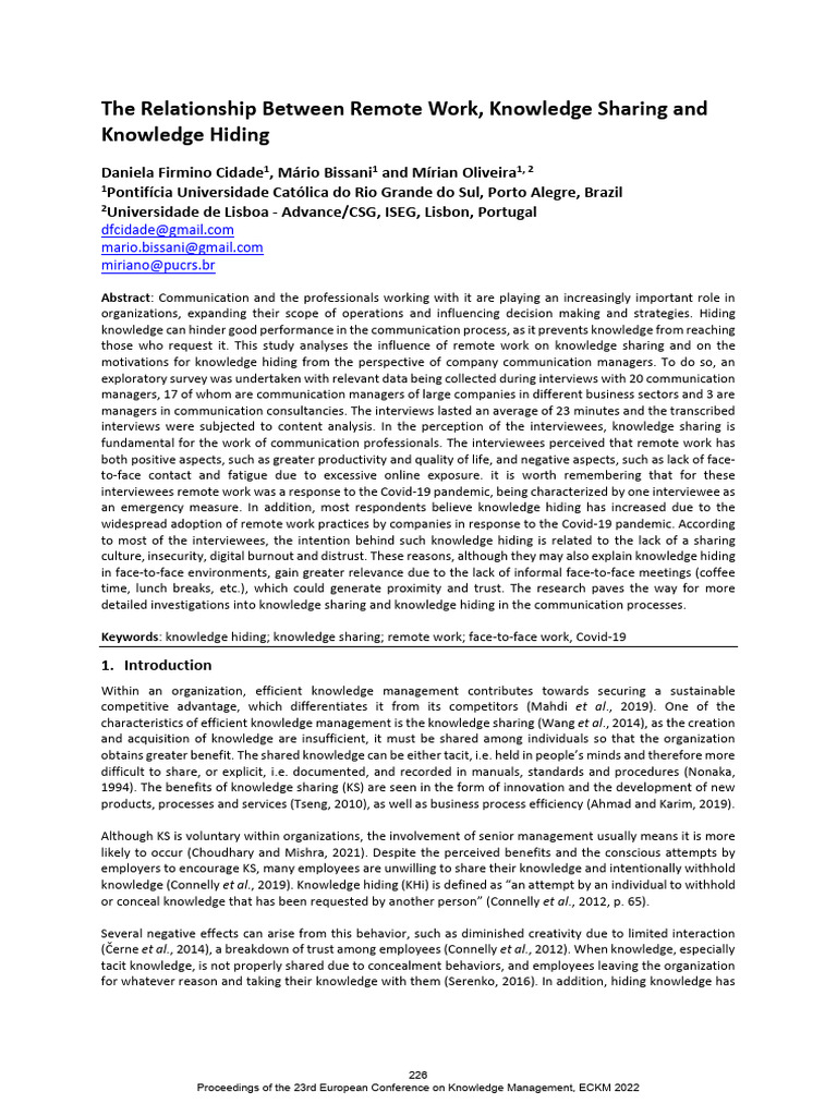 Remote Work's Impact on Knowledge Sharing | PDF | Communication | Knowledge