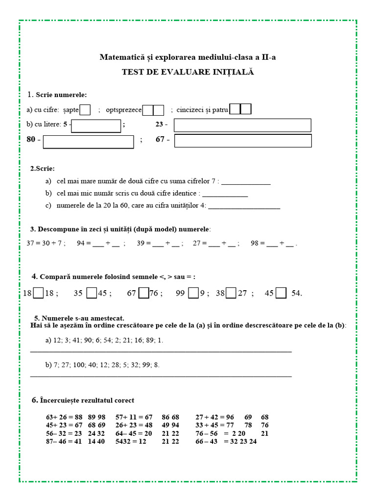 Evaluare Initiala MEM Clasa A II A | PDF